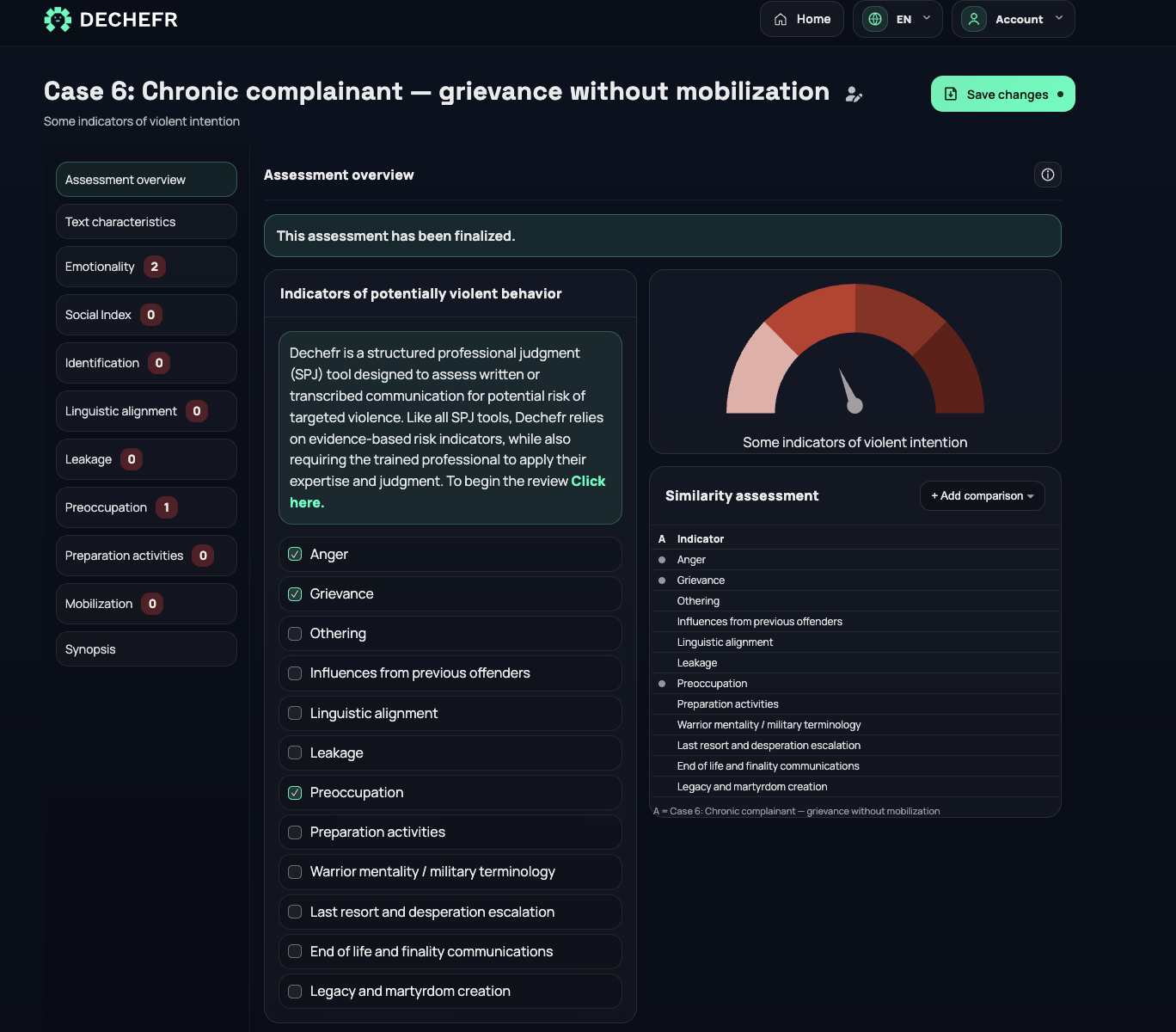 Assessment overview screenshot