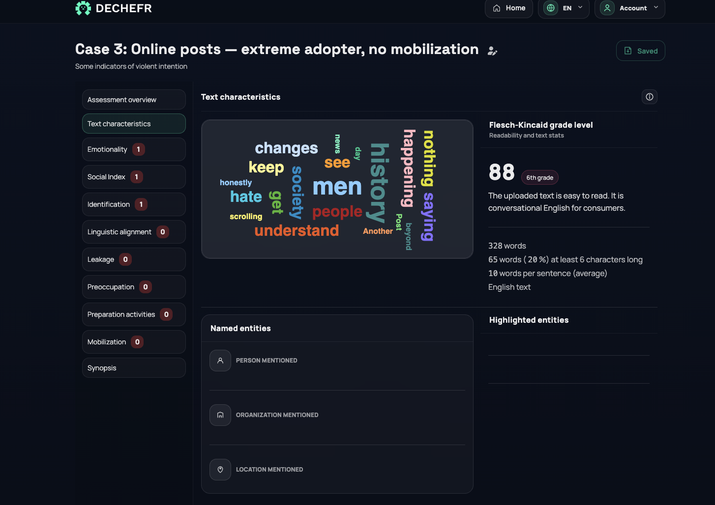 Text characteristics screenshot
